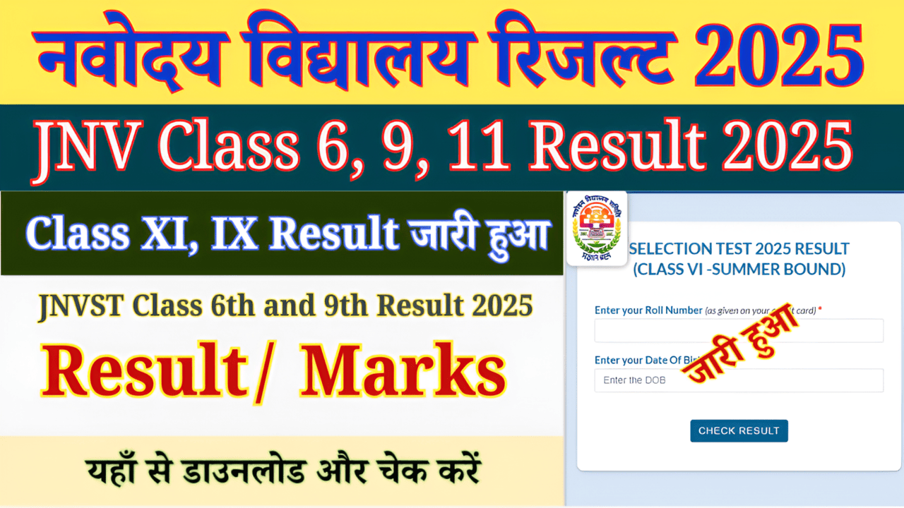 JNVST 6th, 9th Result 2025 OUT: नवोदय विद्यालय कक्षा 6वीं, 9वीं का रिजल्ट घोषित, ये रहा Direct Link
